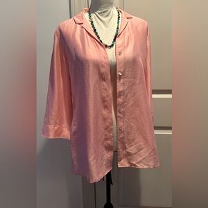 SIGRID OLSEN Pink Button Down Silk-Linen Blend Blazer Top M